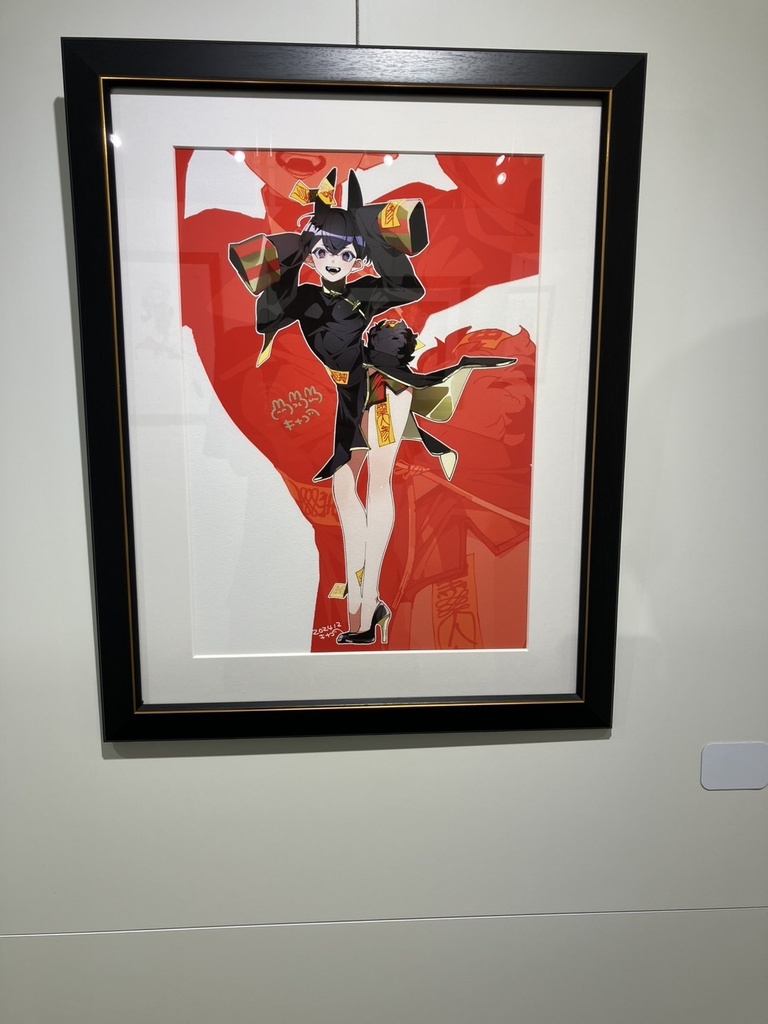 【直筆サイン】「チャイナ黒バニー」 A3インテリアアート キナコ展『マルボタン』