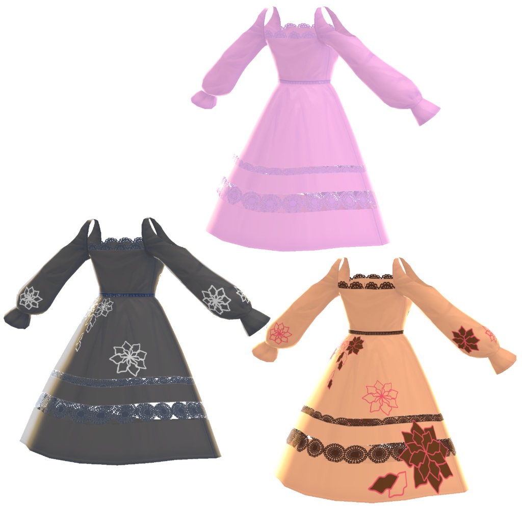 【無料版あり】VRoid正式版 花柄レースワンピース