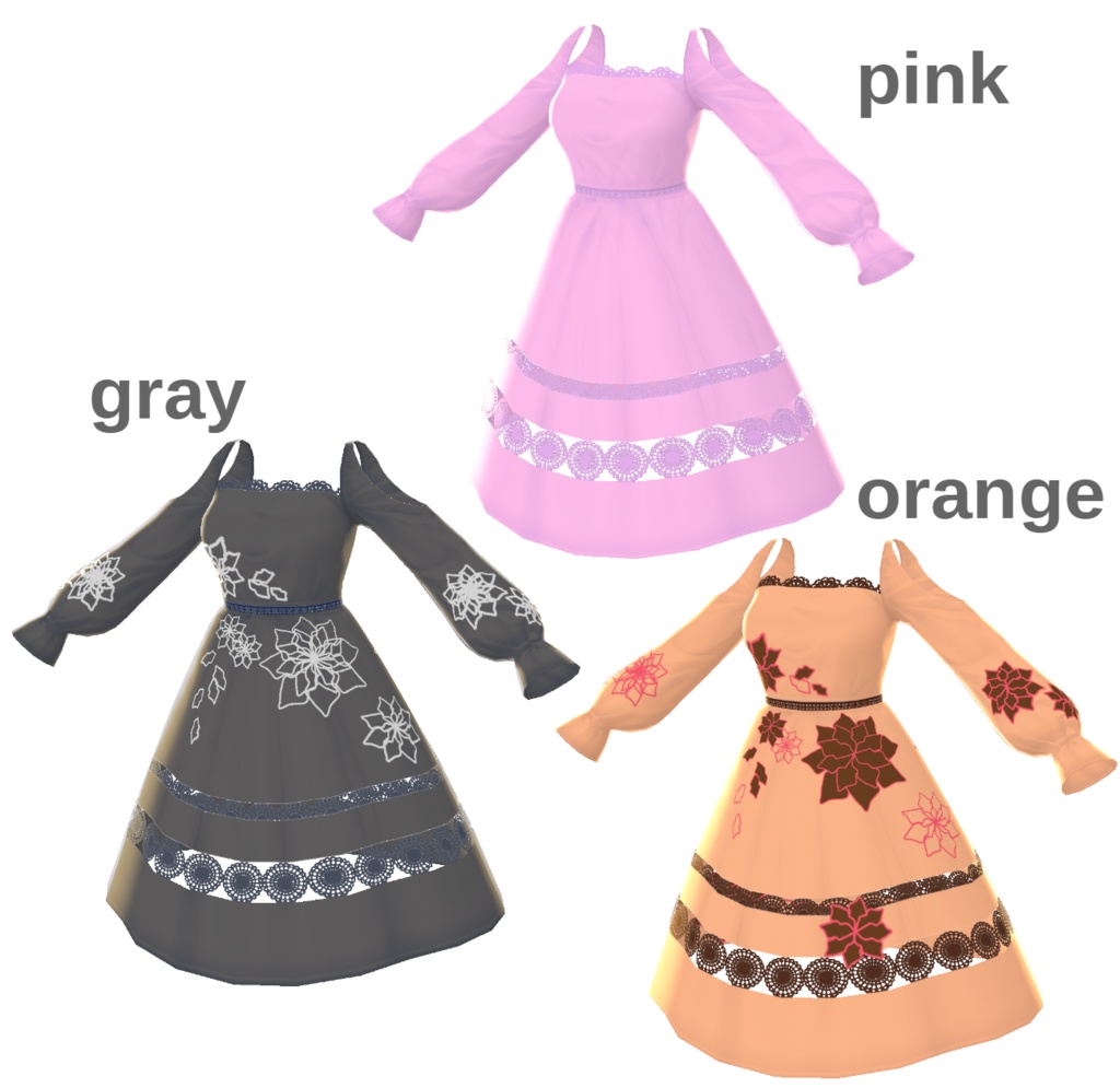 【無料版あり】VRoid正式版 花柄レースワンピース