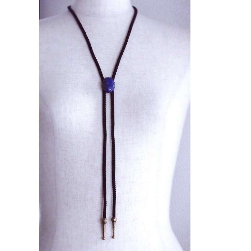 天然色ラピスラズリ ループタイ クラウン枠アンティーク調