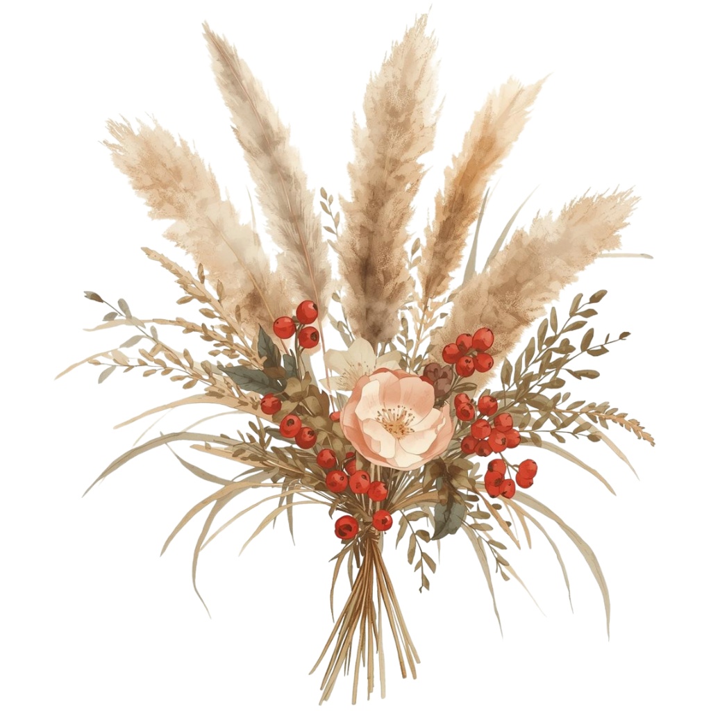 水彩タッチの秋の植物クリップアートセット