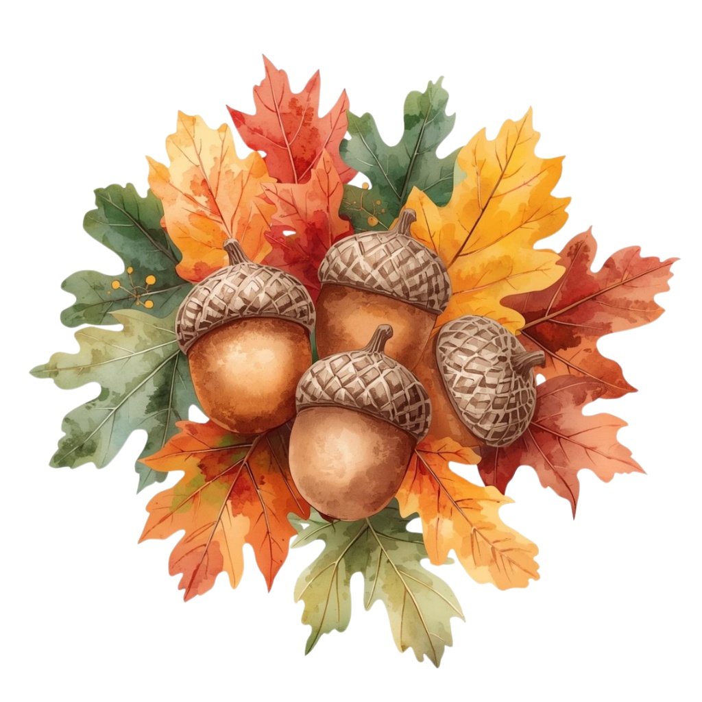 水彩タッチの秋の植物クリップアートセット