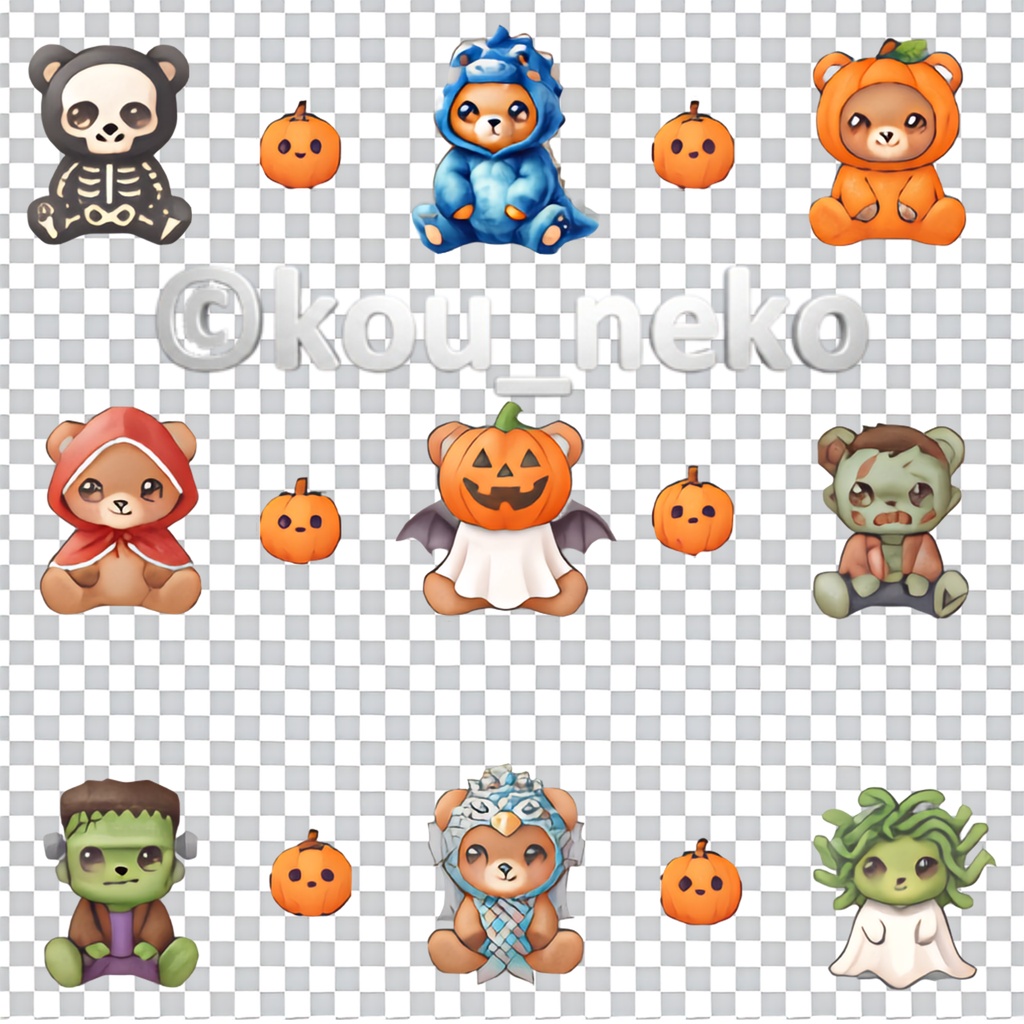 【背景透過】ハロウィン デジタルペーパー7枚入(うち2枚は背景色有のプレゼント)