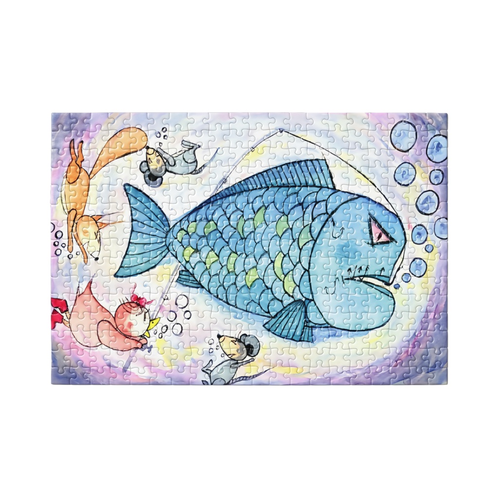 アートとメルヘンと創作の森のノスタルジック童画 「ピピのつばさ・ピピと怪魚大物」(画・おおくぼみつゆき)