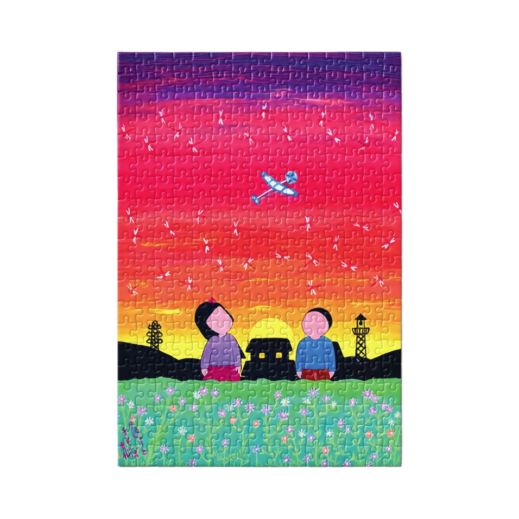 アートとメルヘンと創作の森のノスタルジック童画 「夕焼けと赤とんぼ」(画・秋野あかね)