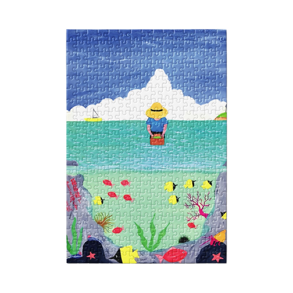 アートとメルヘンと創作の森のノスタルジック童画 「箱眼鏡でのぞいた海の中」(画・秋野あかね)