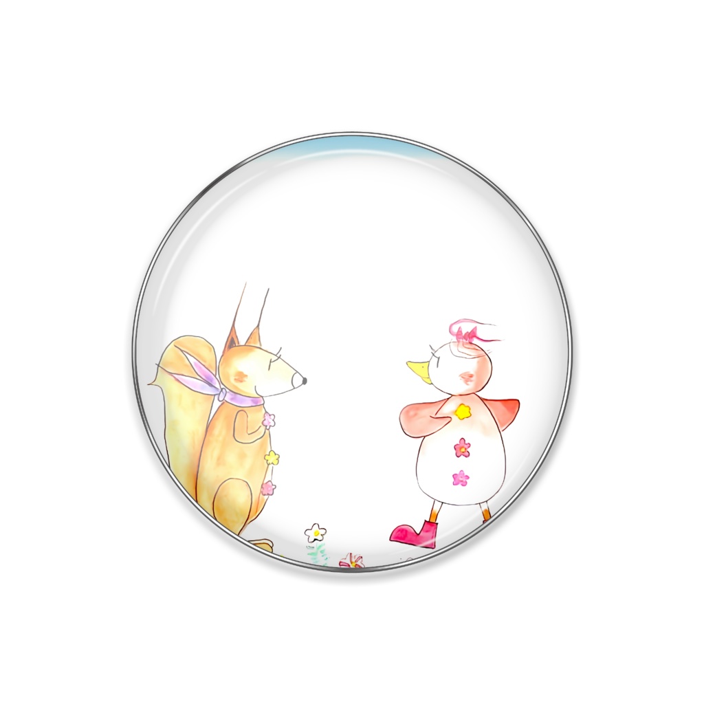 アートとメルヘンと創作の森のノスタルジック童画 「ピピとリスのチキチキの花のボタン」(画・おおくぼみつゆき)