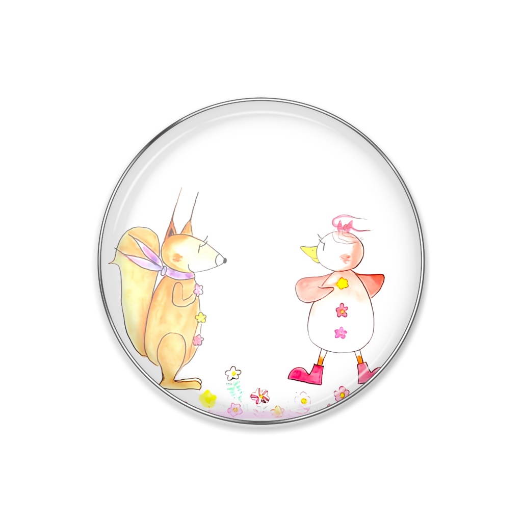 アートとメルヘンと創作の森のノスタルジック童画 「ピピとリスのチキチキの花のボタン」(画・おおくぼみつゆき)