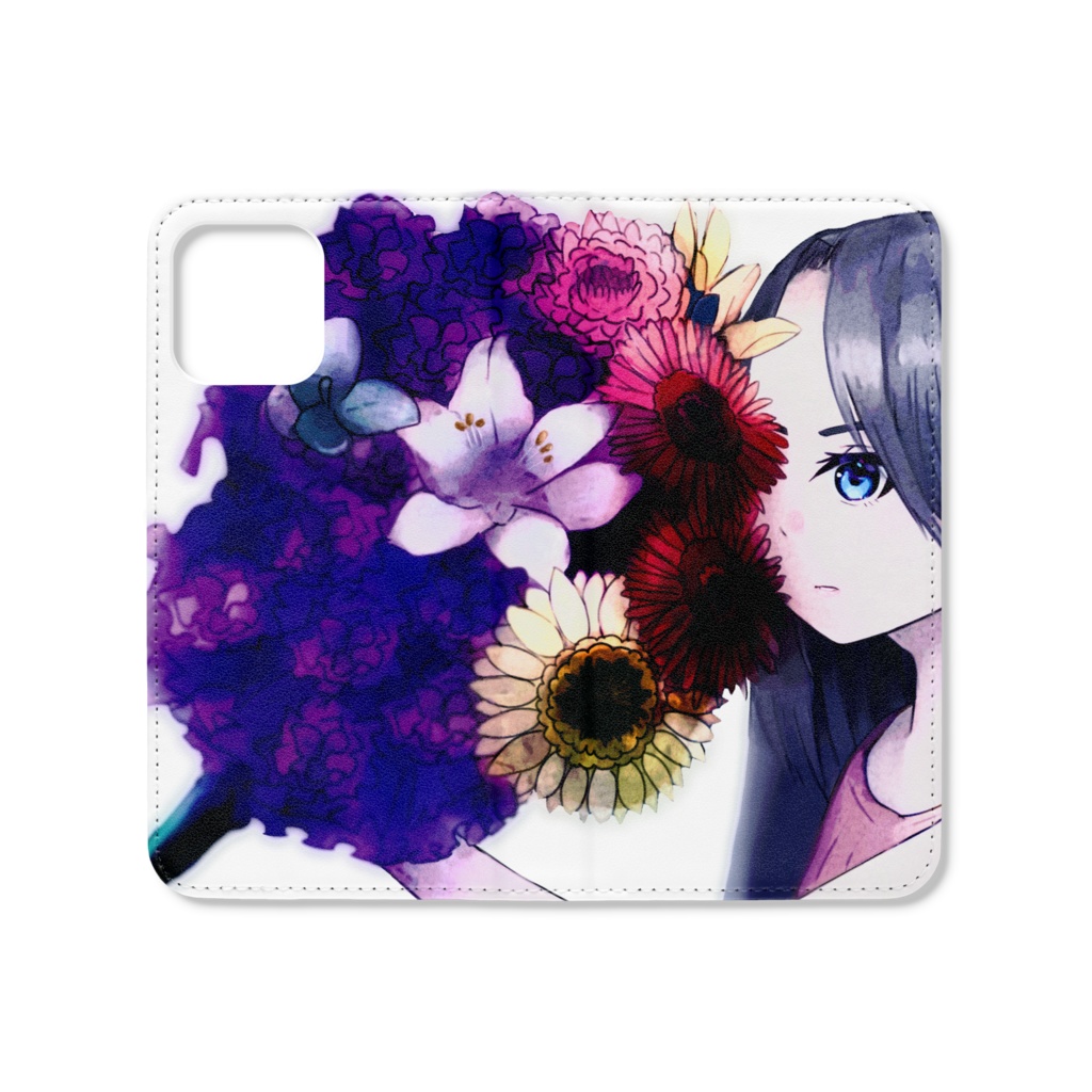 花とレディ【手帳型iPhone12 / 12 Pro】ベルト・ストラップ穴なし
