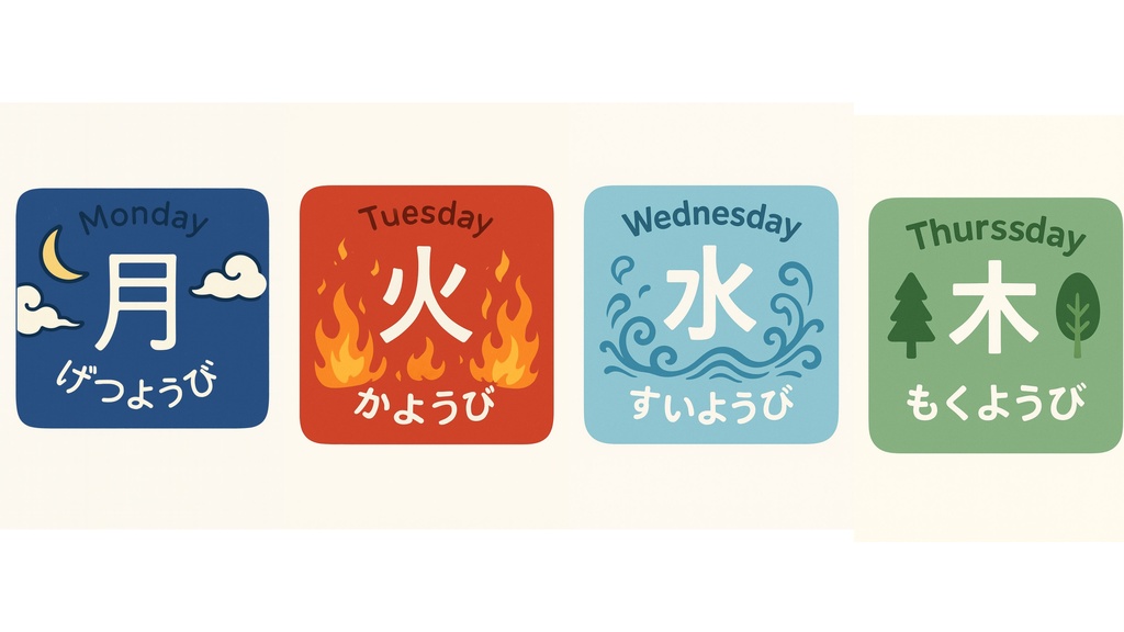 【保育園・幼児向け】曜日ポスター7日セット （月〜日／ひらがな・英語表記／大きな文字／PDF）