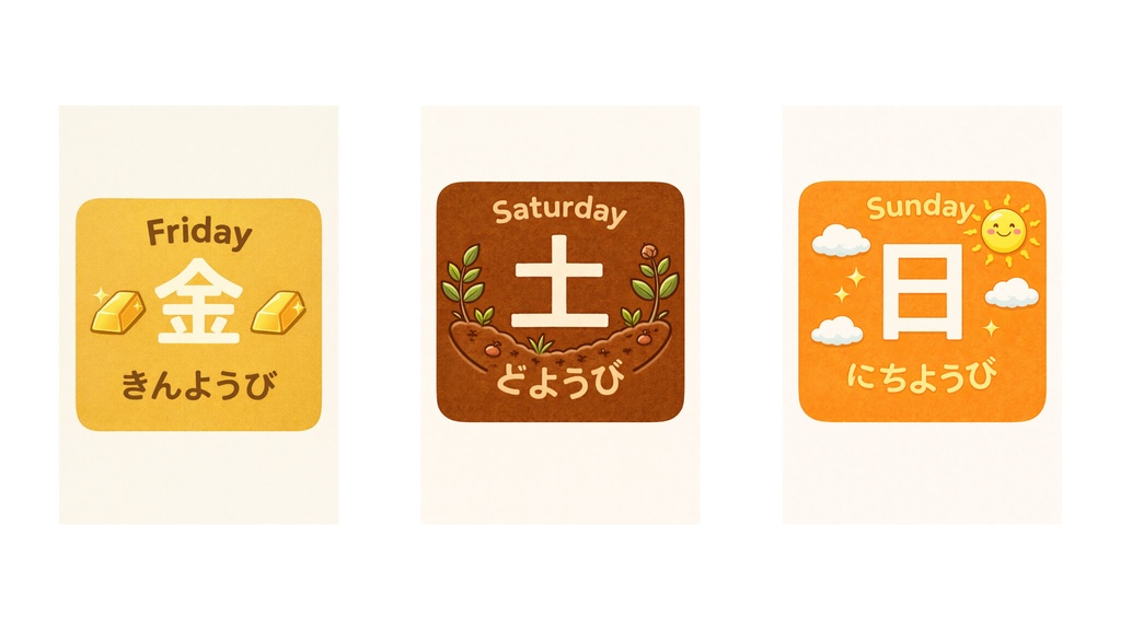 【保育園・幼児向け】曜日ポスター7日セット (月〜日/ひらがな・英語表記/大きな文字/PDF)