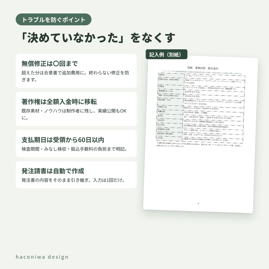 Web制作・デザインの業務委託契約書&発注書セット|フリーランス法の明示事項対応(Word・Excel・PDF・記入例つき)