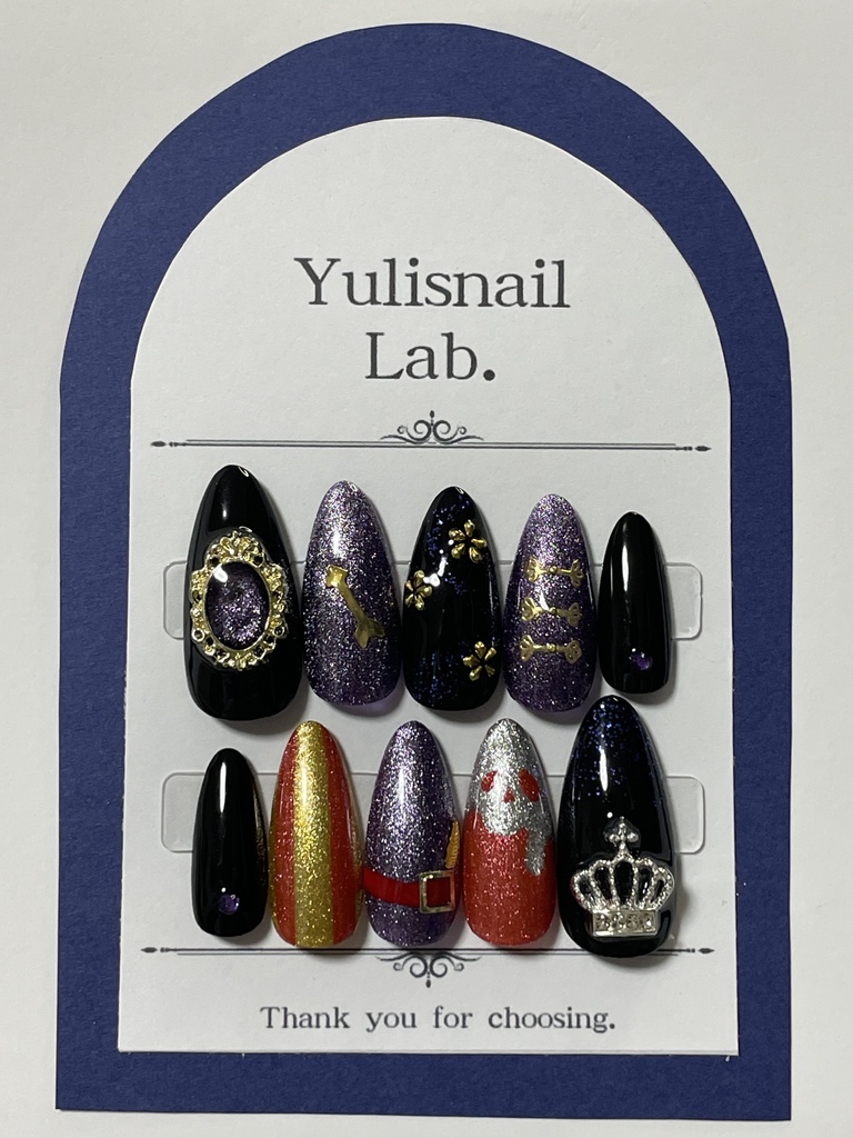 【Mサイズ現品】ツイステ風　概念ネイル　ポムフィオーレ　※即日発送