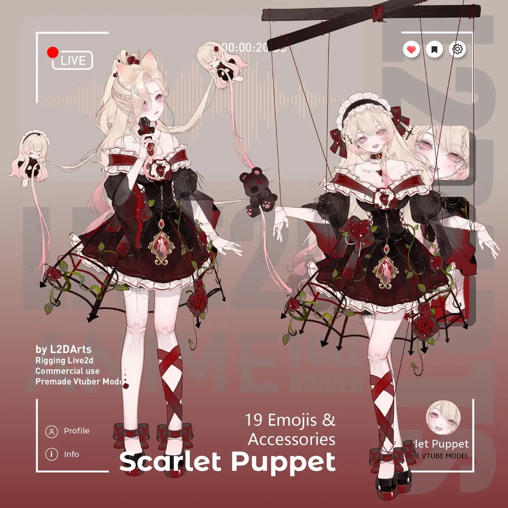 Premade Live2d Model / Scarlet Puppet Vtuber Model