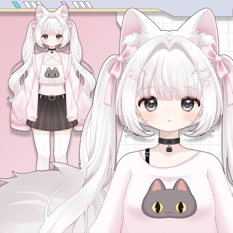 Premade Live2d Model / White Cat Girl Vtuber Model