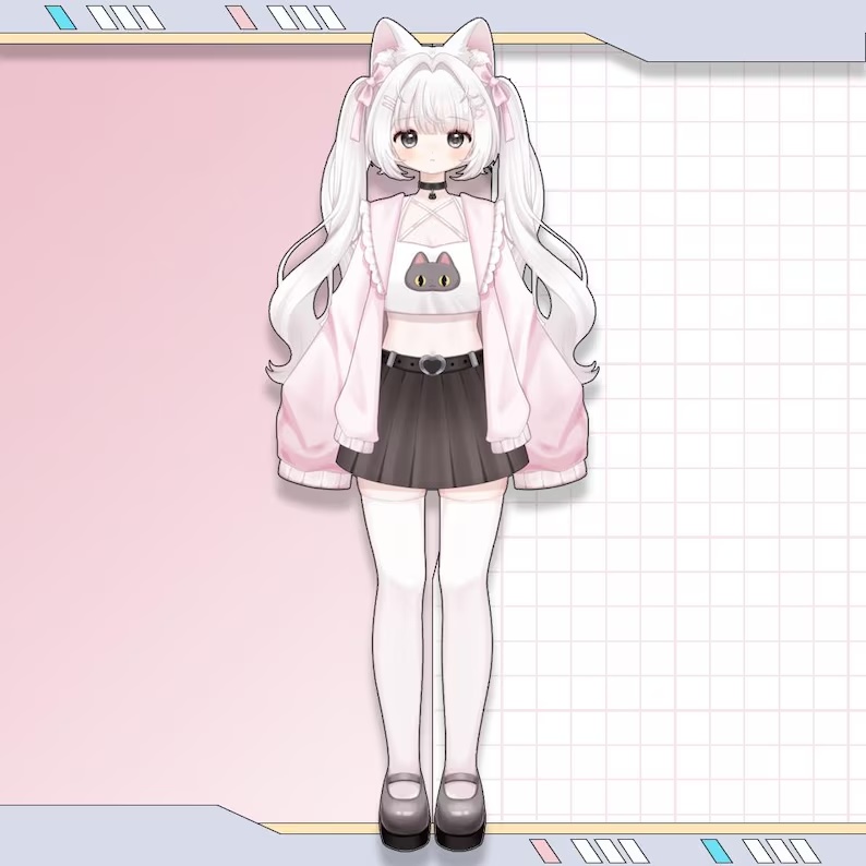 Premade Live2d Model / White Cat Girl Vtuber Model