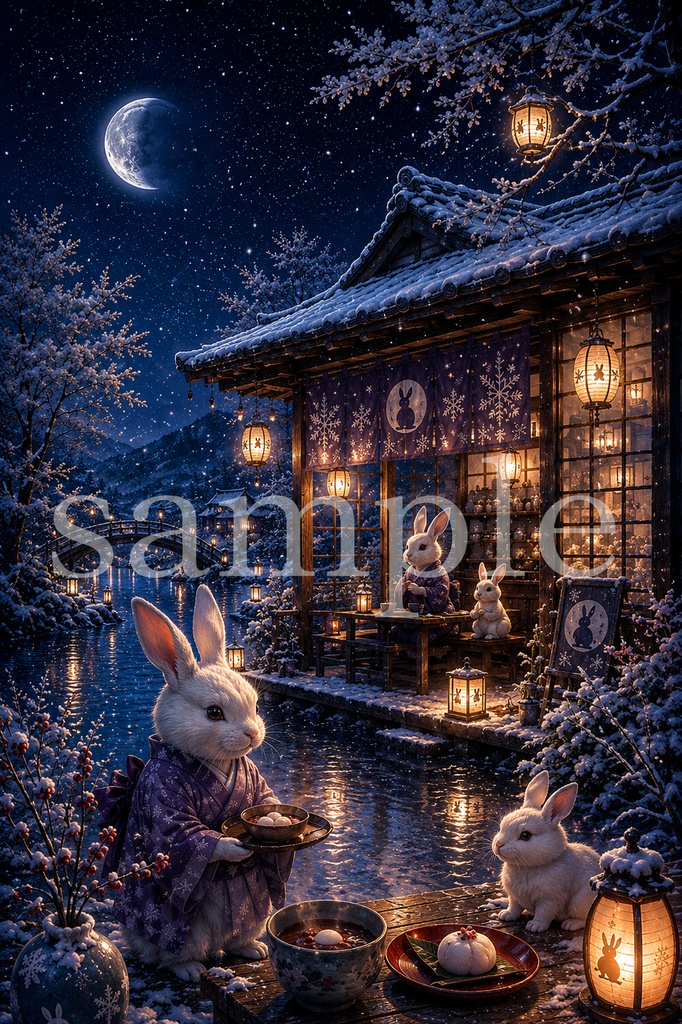 🌙🐇 月兎茶房 — 四季月夜 —|スマートフォン壁紙 4枚セット