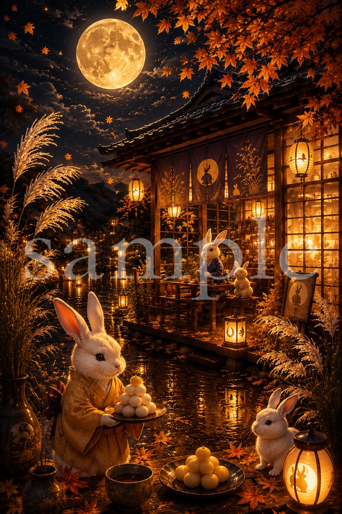 🌙🐇 月兎茶房 — 四季月夜 —|スマートフォン壁紙 4枚セット