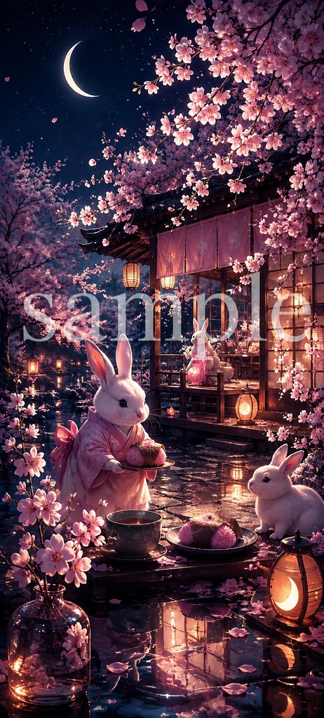 🌙🐇 月兎茶房 — 四季月夜 —|スマートフォン壁紙 4枚セット