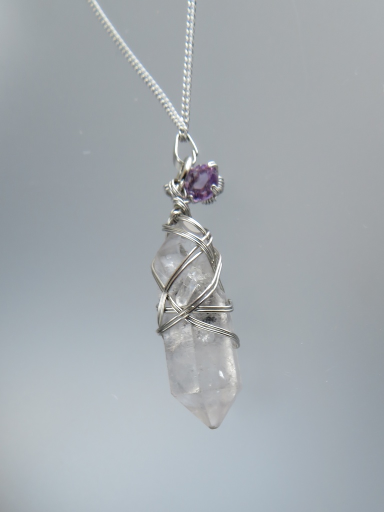 水晶ポイント+天然石 ネックレス