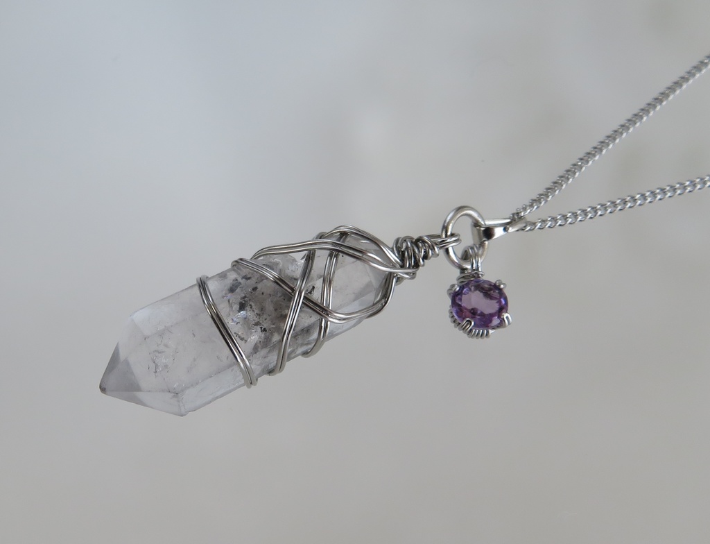 水晶ポイント+天然石 ネックレス