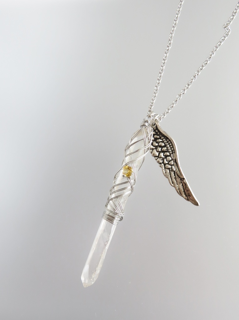 水晶ポイント+天然石 ネックレス