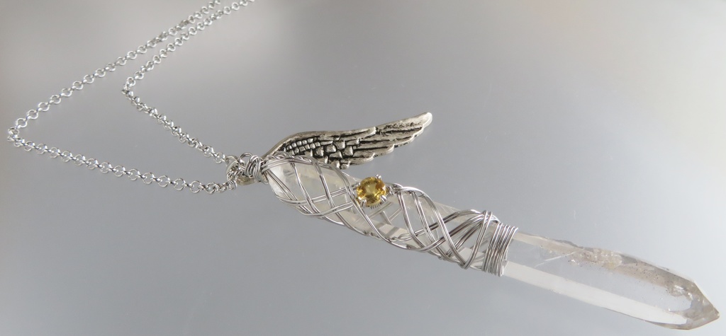 水晶ポイント+天然石 ネックレス