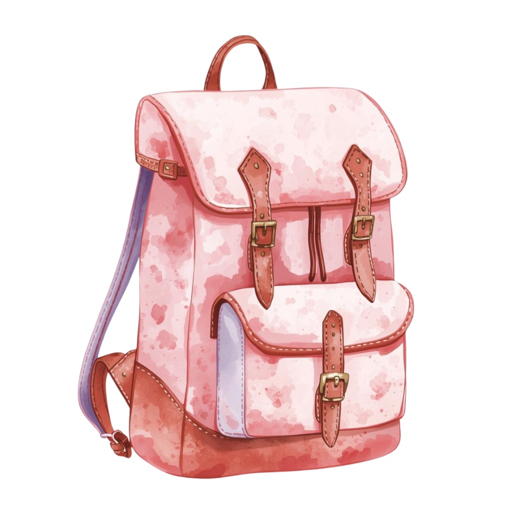 【ピンク旅行シリーズ】水彩アンティーク風クリップアート12点セット|PNG背景透過