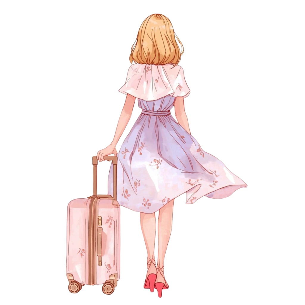 【ピンク旅行シリーズ】水彩アンティーク風クリップアート12点セット|PNG背景透過