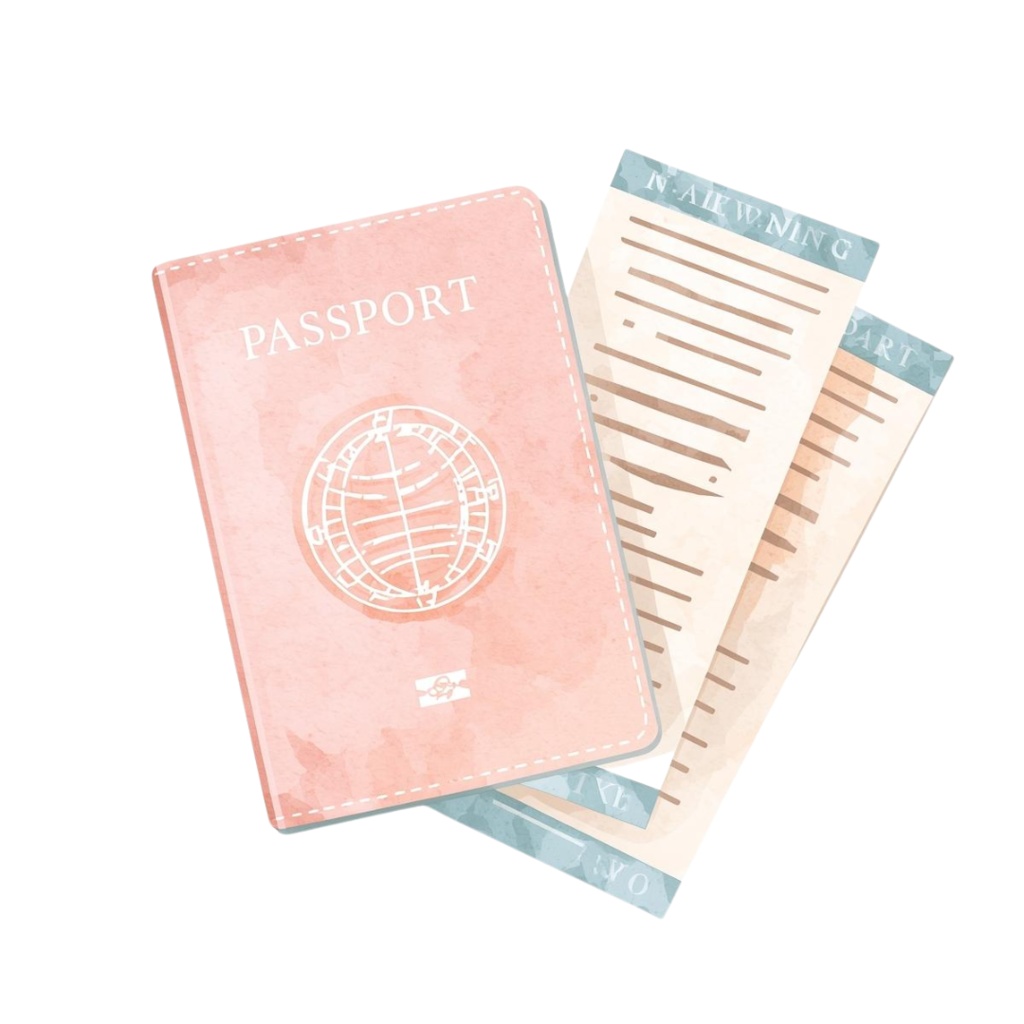 【ピンク旅行シリーズ】水彩アンティーク風クリップアート12点セット|PNG背景透過