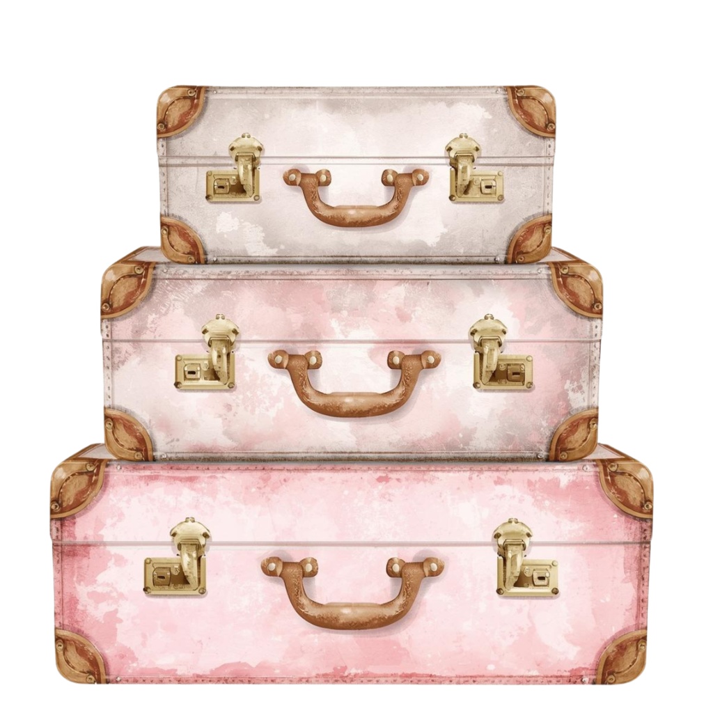 【ピンク旅行シリーズ】水彩アンティーク風クリップアート12点セット|PNG背景透過