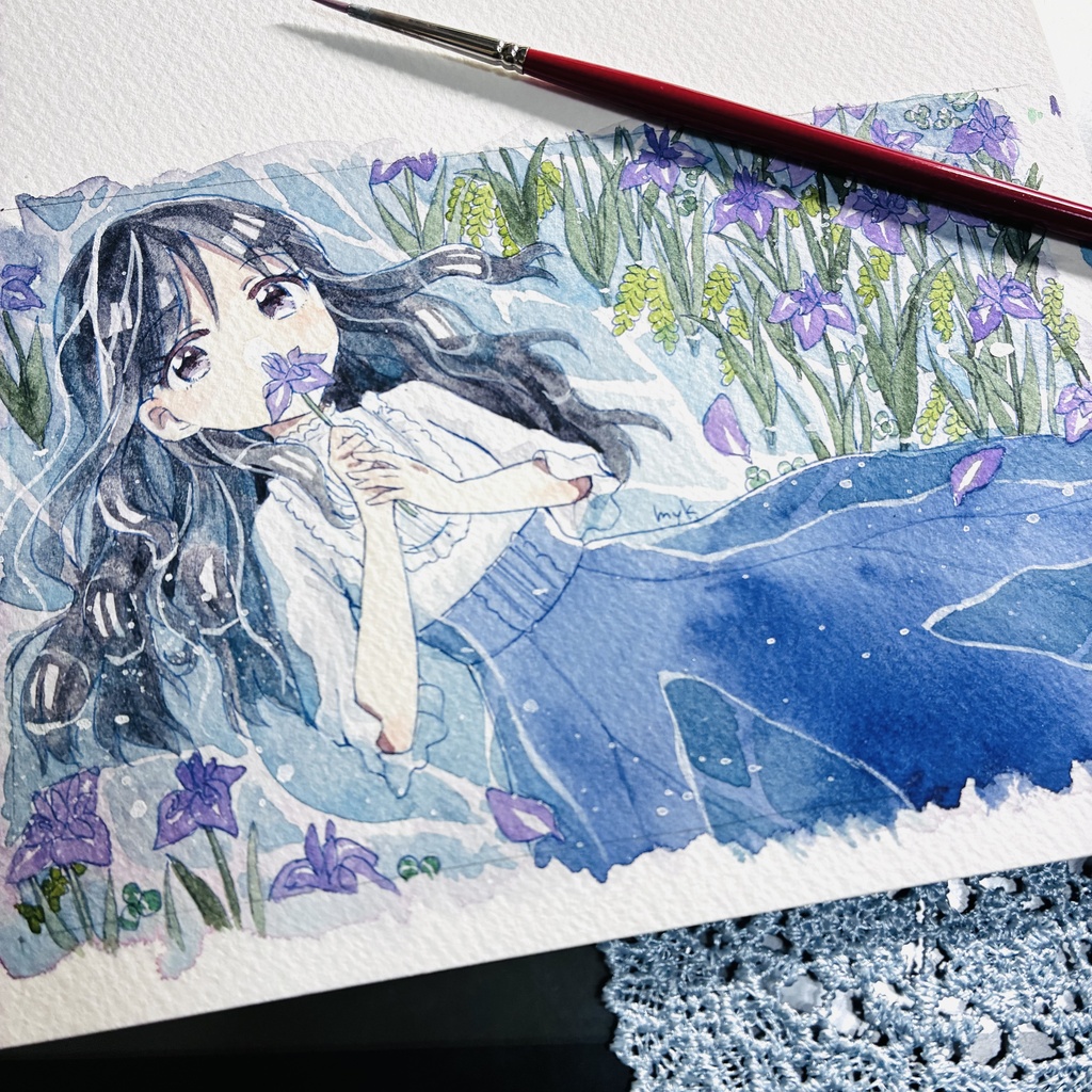 【フレームレス原画】カキツバタ【ハガキサイズ】