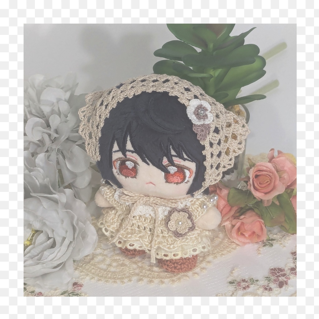 【販売終了】ワンピース（小花／ミルクティー）＋靴｜一緒に暮らすぬい対応サイズ