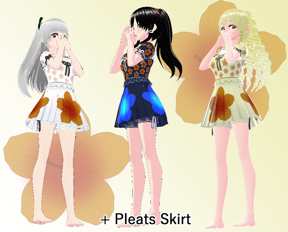 VRoid ナイトウェア ハイビスカス (+ミニスカ)