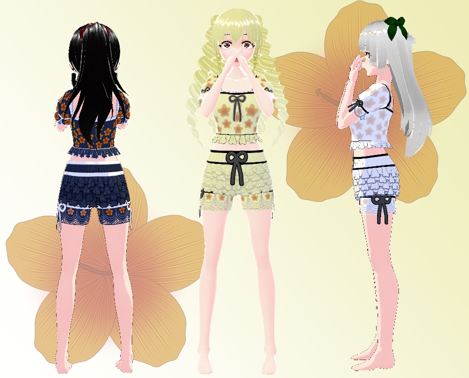 VRoid ナイトウェア ハイビスカス (+ミニスカ)