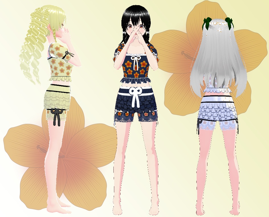 VRoid ナイトウェア ハイビスカス (+ミニスカ)