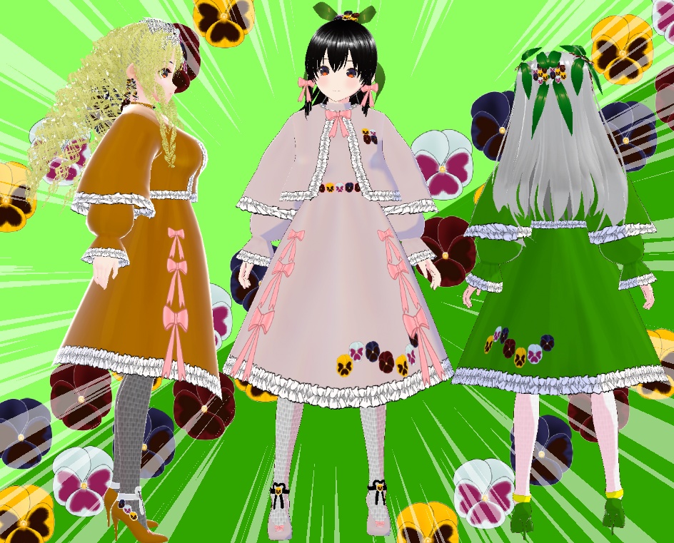 VRoid ケープ付きワンピース パンジー