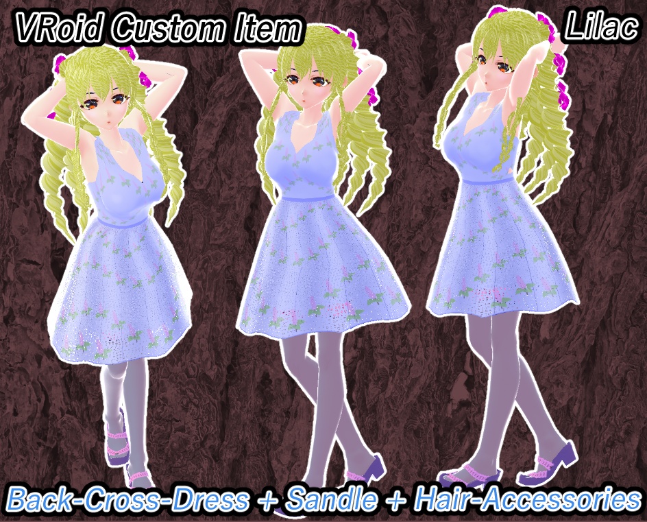 VRoid　バッククロスドレス　ライラック