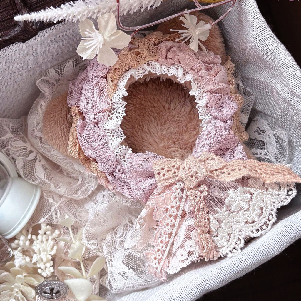 桃花の茶会、レースぬい服｜ちびぐるみ｜着ぐるみ｜マスコット｜いつぬい