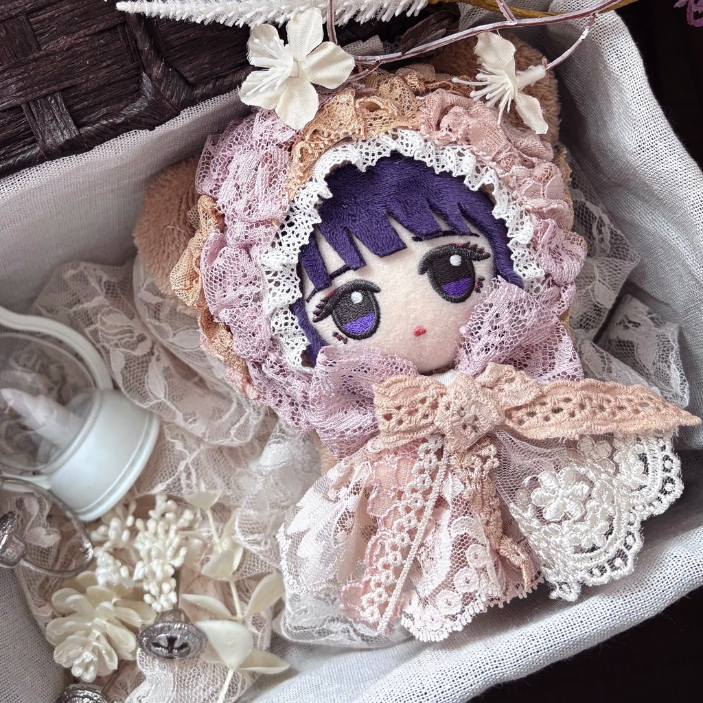 桃花の茶会、レースぬい服|ちびぐるみ|着ぐるみ|マスコット|いつぬい