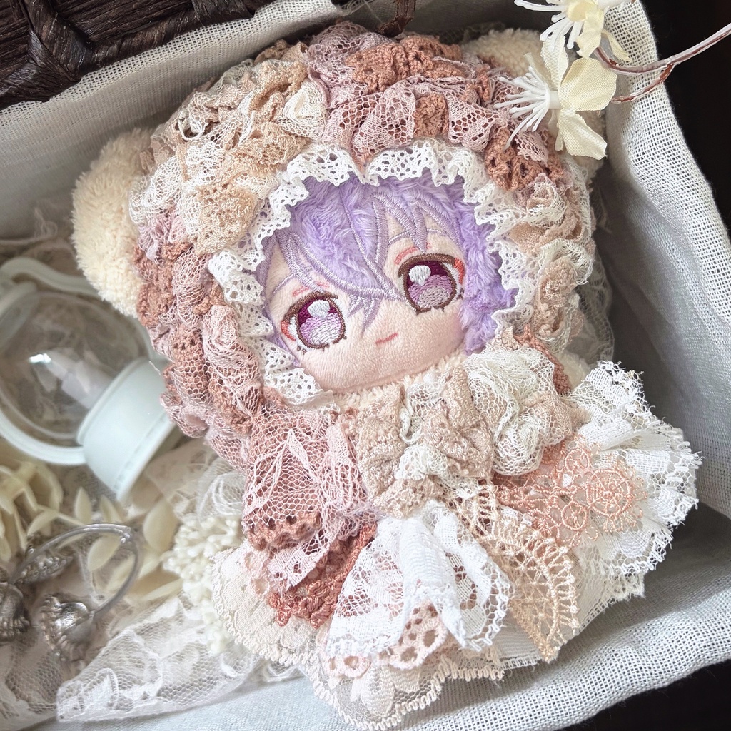 桃杏の花穂、アンティーク調ぬい服|ちびぐるみ|いつぬい|マスコット|着ぐるみ