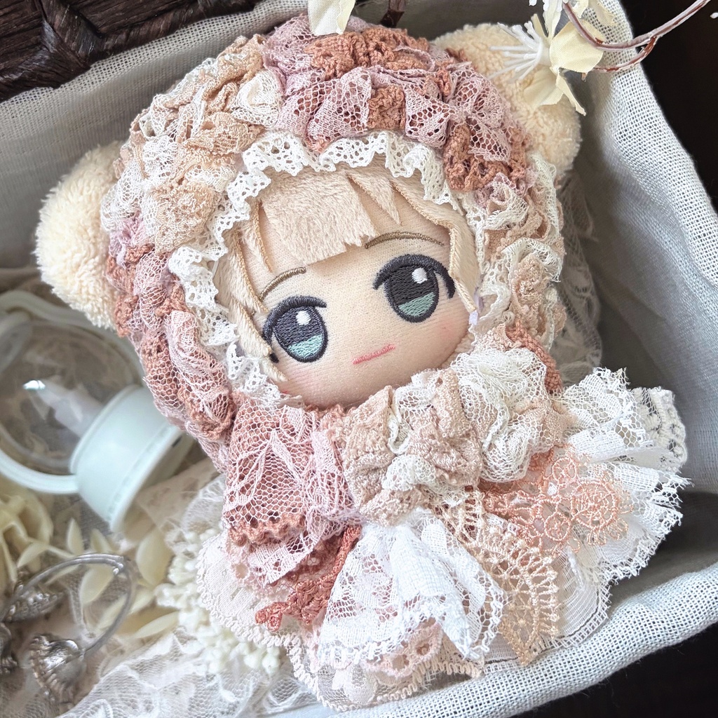 桃杏の花穂、アンティーク調ぬい服|ちびぐるみ|いつぬい|マスコット|着ぐるみ