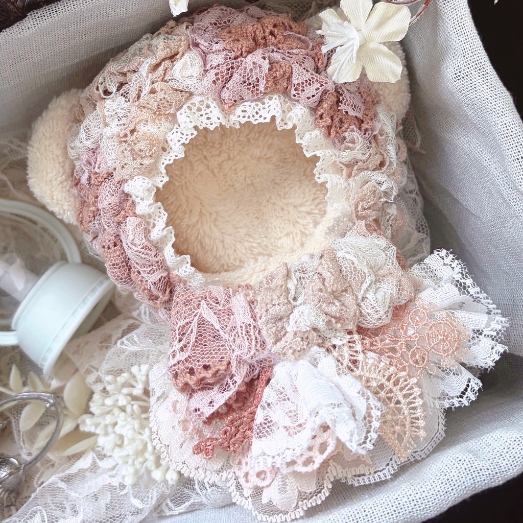 桃杏の花穂、アンティーク調ぬい服｜ちびぐるみ｜いつぬい｜マスコット｜着ぐるみ