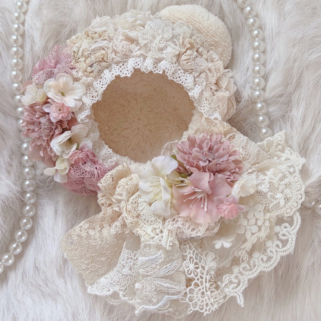 (ちびぐるみ・いつぬい) 花束レースぬい服｜着ぐるみ｜マスコット｜淡色・ピンク ちびぐるみ・いつぬい) 花束レースぬい服｜着ぐるみ｜マスコット｜淡色