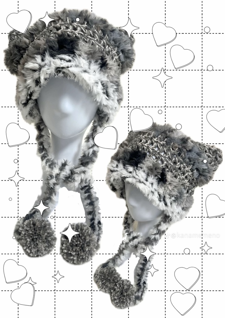 猫耳ニット帽【Gray×White】