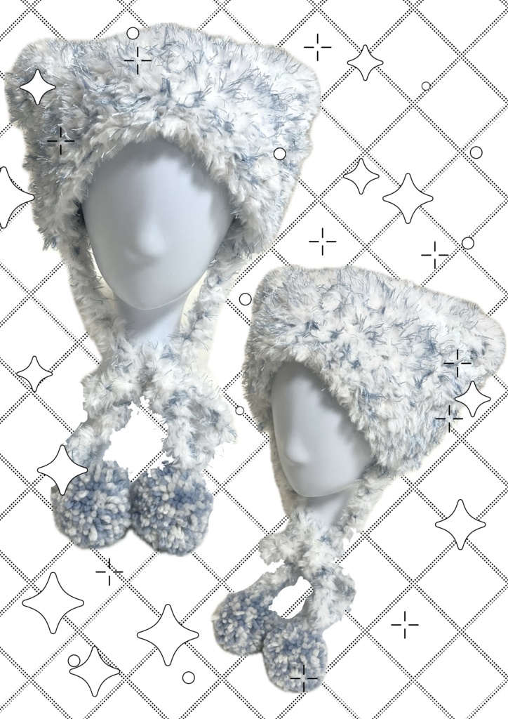 猫耳ニット帽【White×Light blue】