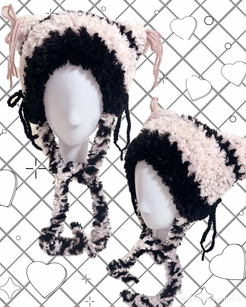 猫耳ニット帽【Black×Pink】