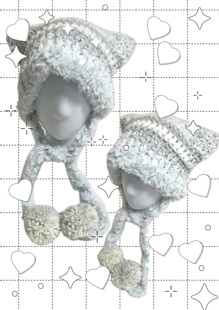 猫耳ニット帽【White×Light blue】