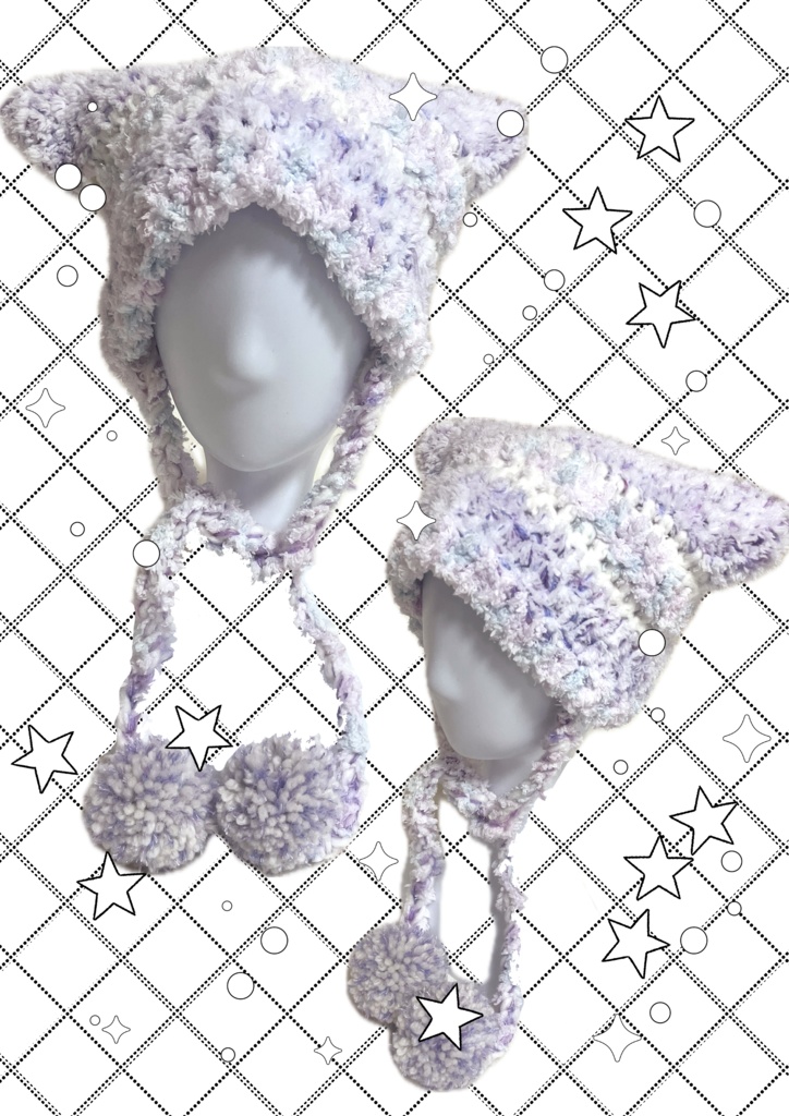 猫耳ニット帽【purple×White】
