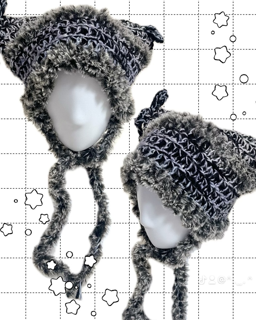 猫耳ニット帽【Black×purple】